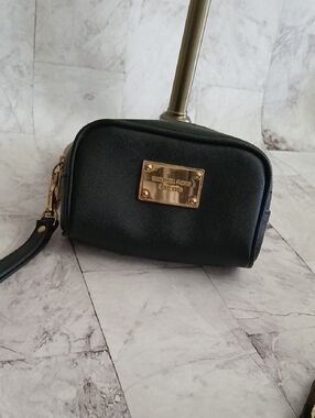 Michael Kors Black Saffiano Wristlet with Gold Plate
